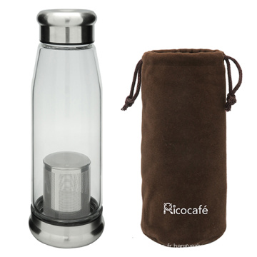 Bouteille d’eau de verre avec sac de protection & crépine